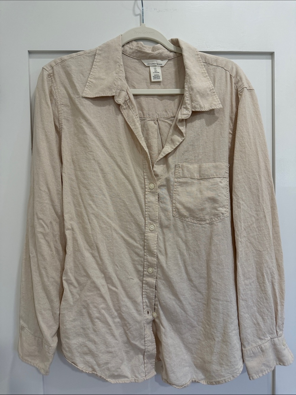 H&M Women’s Light Beige Long-Sleeve Linen Blend Button-Down Shirt